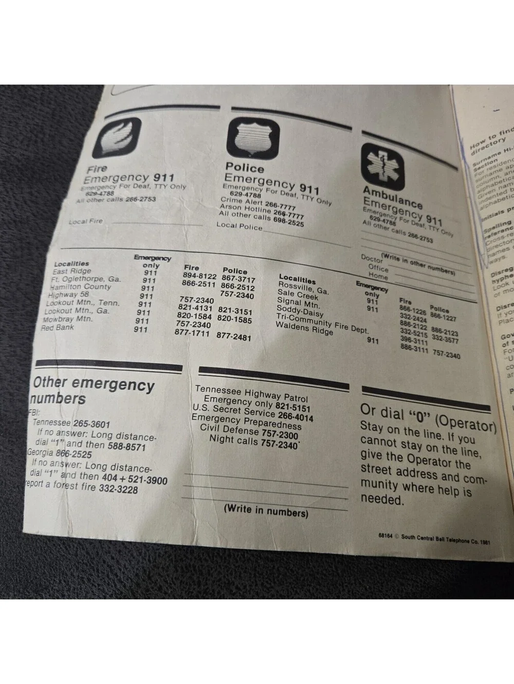 1982 Chattanooga TN Phone Book Telephone Directory South Central Bell Geneology
